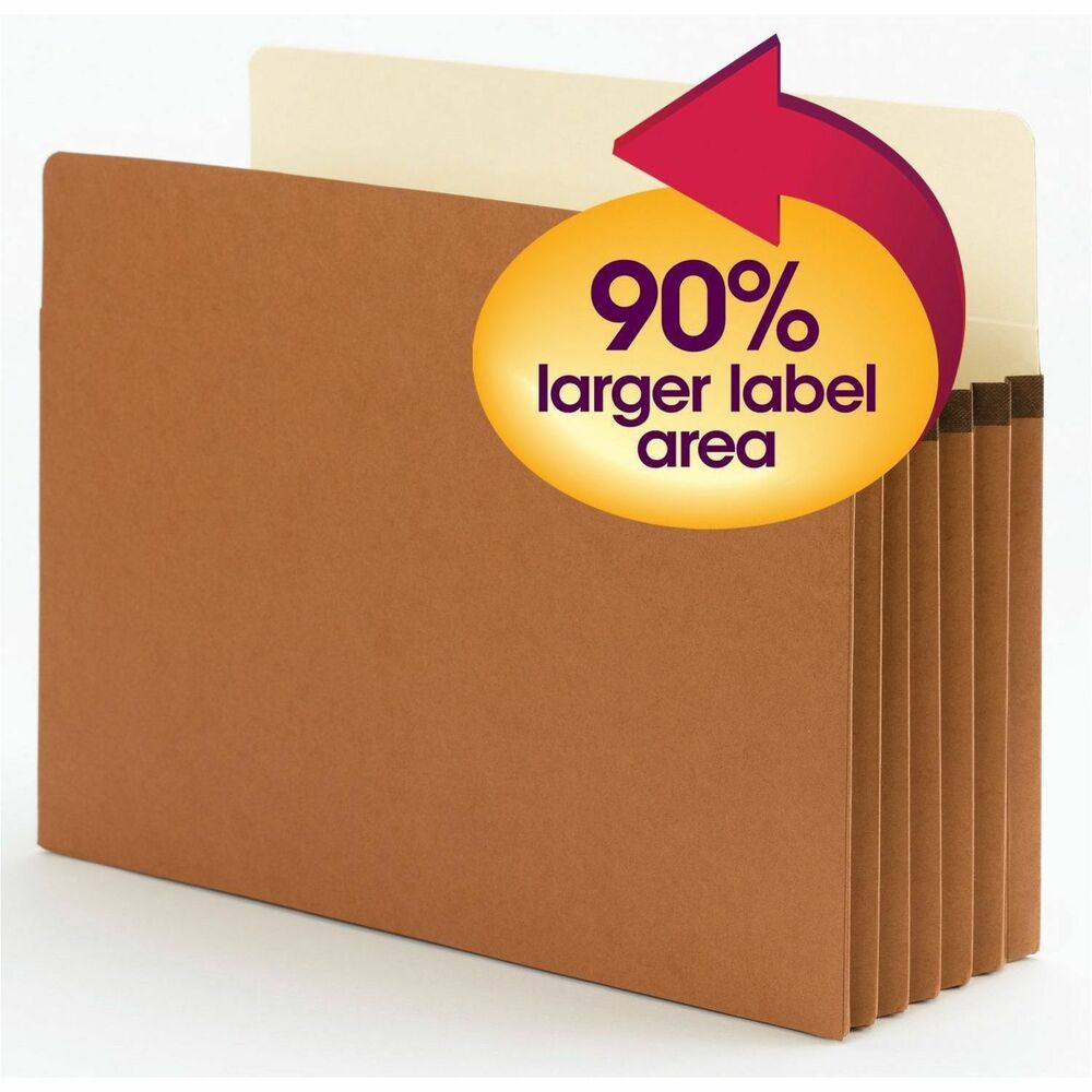 SMD73240 - SuperTab pockets are designed with tabs that have twice the visible labeling area on the straight-cut tab. The oversized tab allows larger writing or additional lines of information to help you find information faster. Sturdy file pocket expands 5-1/4" and offers 6-1/2" high redrope sides for easy management of bulky documents. Rollover tear-resistant reinforcement on the side gussets makes it virtually tearproof. Each letter-size file pocket fits in any standard-size file drawer.