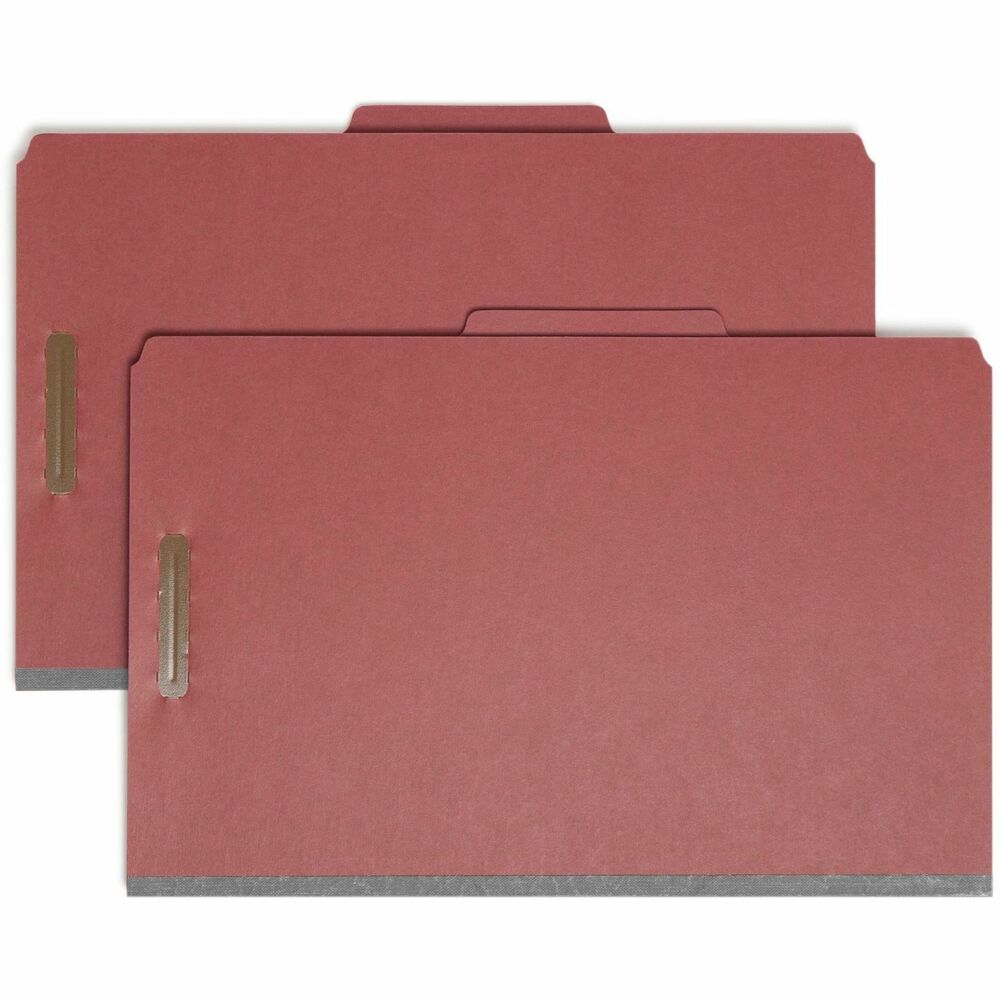 SMD19023 - Heavy-duty classification folders with two dividers are made with a high percentage of recycled material for the environmentally conscious office and make excellent project files. Sturdy, 25 point Pressboard has tear-resistant tape in a matching color. Heavy-duty classification folders are ideal for personnel, real estate, accounting or banking files. Sturdy, tear-resistant gusset expands to hold 2" of material. 20 point, kraft stock dividers are fully taped to the gusset. Legal-size classification folders also offer 2/5-cut right of center tabs, 2" prong-style fasteners in positions 1 and 3 (two per folder) and 1" twin-prong fasteners on both sides of each divider.