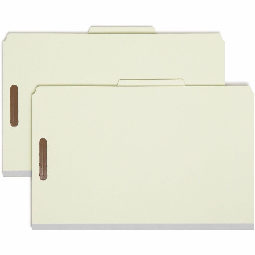 SMD19022 - Heavy-duty classification folders with two dividers are made with a high percentage of recycled material for the environmentally conscious office and make excellent project files. Sturdy, 25 point Pressboard has tear-resistant tape in a matching color. Heavy-duty classification folders are ideal for personnel, real estate, accounting or banking files. Sturdy, tear-resistant gusset expands to hold 2" of material. 20 point, kraft stock dividers are fully taped to the gusset. Legal-size classification folders also offer 2/5-cut right of center tabs, 2" prong-style fasteners in positions 1 and 3 (two per folder) and 1" twin-prong fasteners on both sides of each divider.