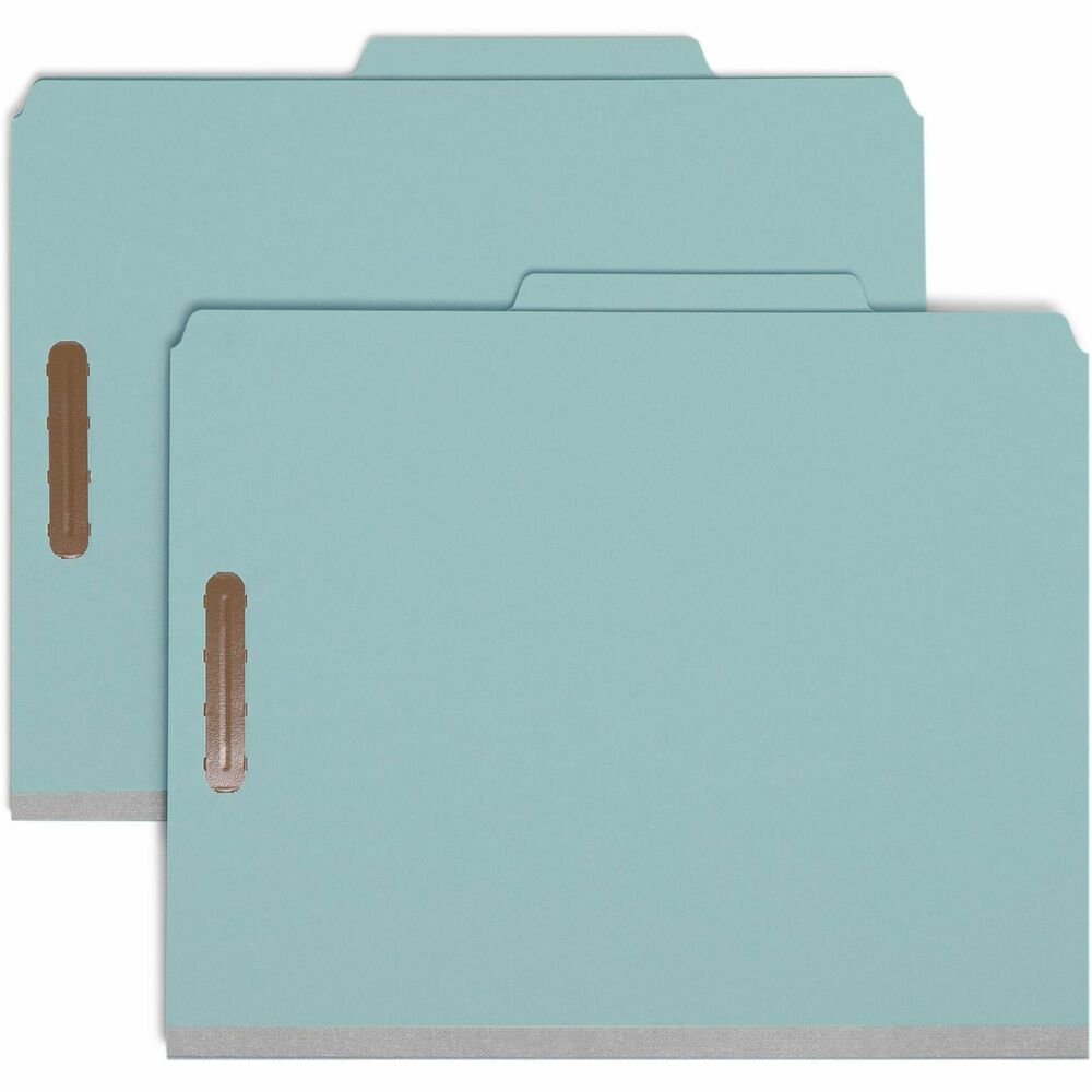 SMD13721 - Heavy-duty classification folders with one divider are made with a high percentage of recycled material for the environmentally conscious office and make excellent project files. Heavy-duty classification folders are ideal for personnel, real estate, accounting or banking files. Sturdy, 25 point pressboard has tear-resistant tape in a matching color. Tear-resistant gusset expands to hold 2" of letter-size material. 20 point, kraft stock divider is fully taped to gusset. Classification folders also offer 2/5-cut right of center tabs, 2" prong-style fasteners in positions 1 and 3 and 1" twin-prong fasteners on both sides of the divider.