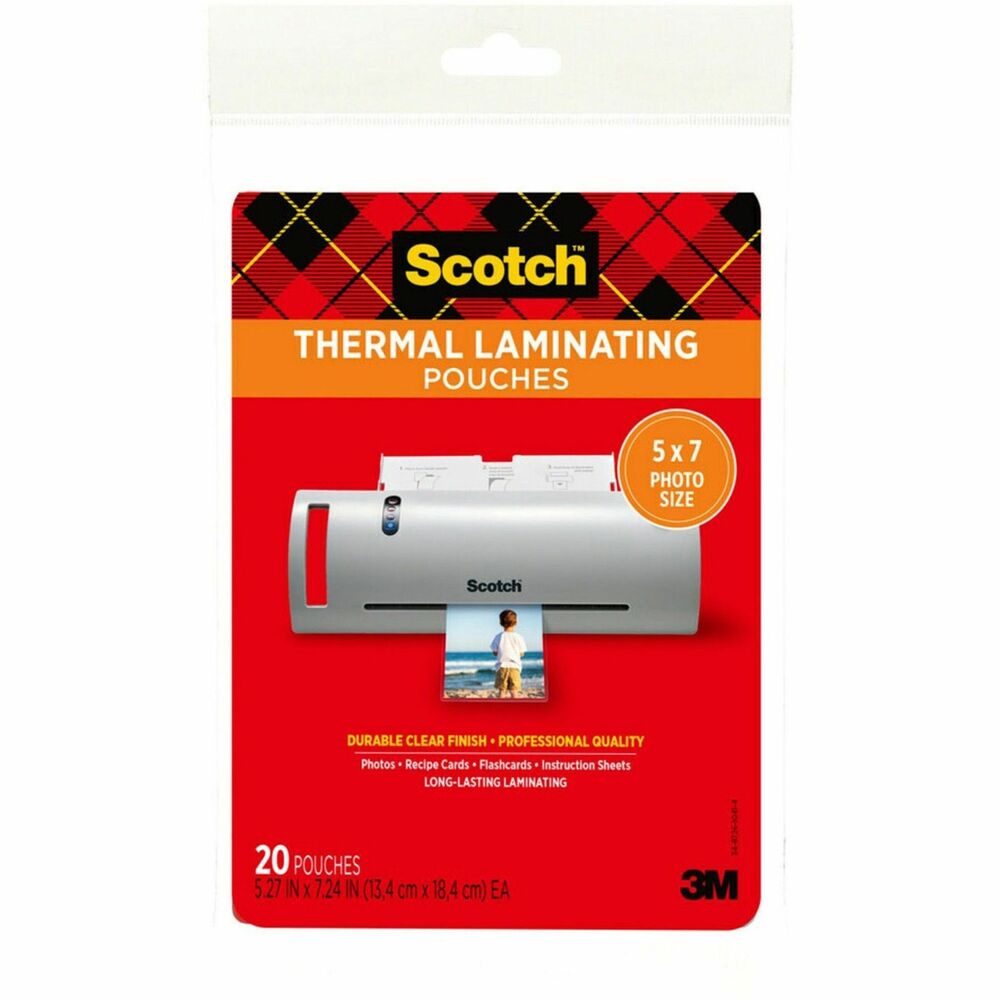 MMMTP590320 - Laminating pouches are designed for use with the 3M Scotch Thermal Laminator or any standard, thermal-pouch laminator. Pouches provide instant, two-sided protection for frequently handled or referred to items. Photo-safe pouches are clear to let important information show through with a professional finish. Preserve and protect photos, small lists, cards, recipes children's artwork and more. More from the Manufacturer