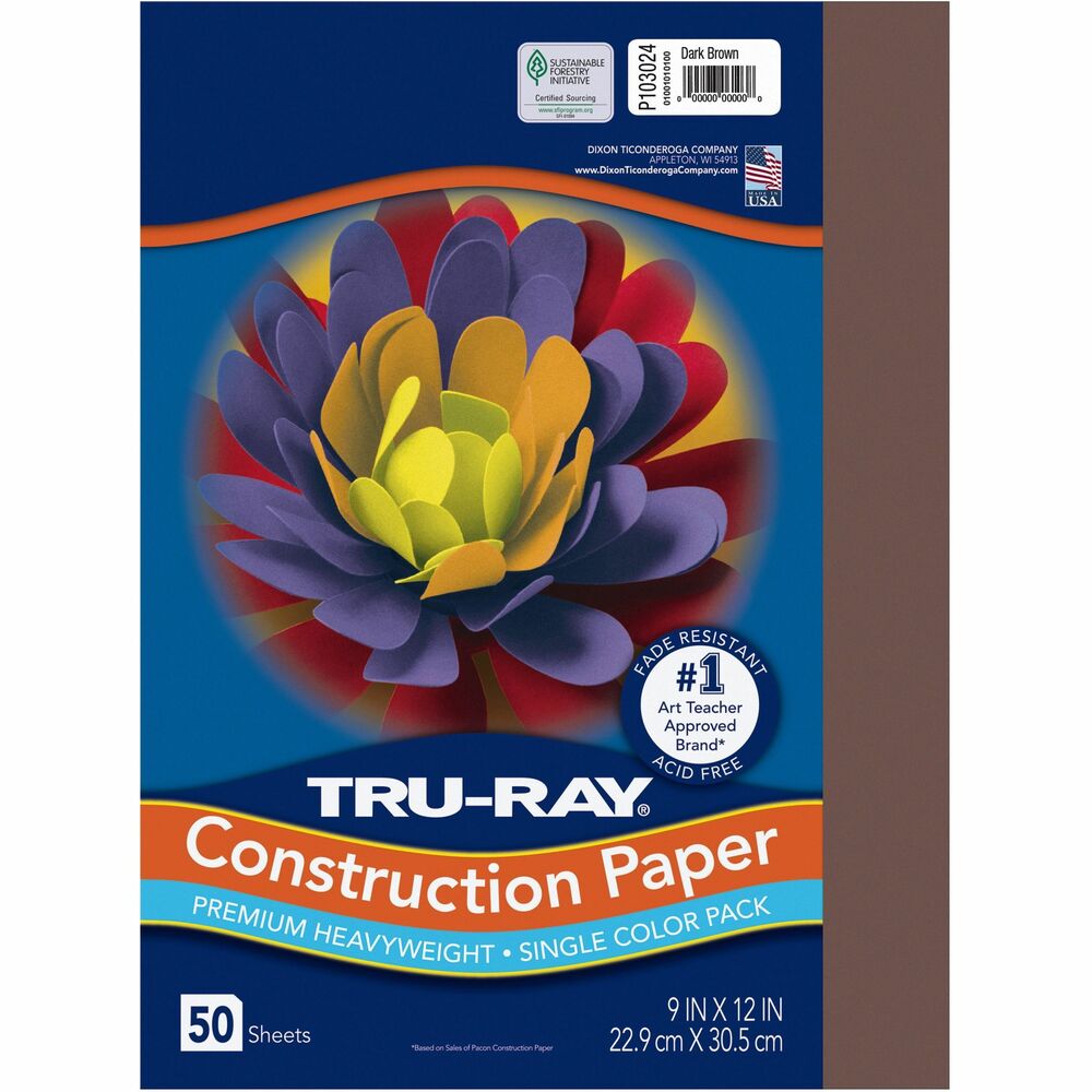 PAC103024 - Tru-Ray Construction Paper is perfect for any arts and crafts project. This heavyweight, 100 percent vat-dyed sulphite paper is made with longer, stronger fibers for extra durability. This paper is tough enough to take scoring, folding and curling without cracking and tearing. The superior fade-resistance of the paper keeps your projects brighter longer. Tru-Ray Construction Paper is acid-free and recyclable.