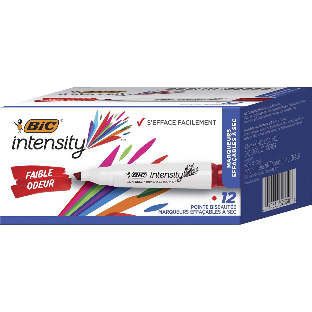 BICGDEM11RD - Intensity Low Odor Dry Erase Markers feature a versatile chisel tip for both broad strokes and fine lines. Low-odor ink doesn't leave behind a strong smell so you can feel good using them in your classroom or office. They also erase easily and cleanly from dry-erase boards for a clean slate as you teach, plan, brainstorm or strategize. ACMI-approved, nontoxic markers provide smooth ink flow and bright, low-odor ink. They are suitable for use on dry-erase boards, glass and most nonporous surfaces.