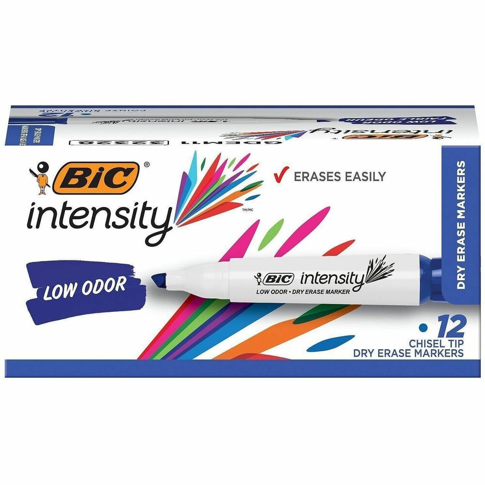 BICGDEM11BE - Intensity Low Odor Dry Erase Markers feature a versatile chisel tip for both broad strokes and fine lines. Low-odor ink doesn't leave behind a strong smell so you can feel good using them in your classroom or office. They also erase easily and cleanly from dry-erase boards for a clean slate as you teach, plan, brainstorm or strategize. ACMI-approved, nontoxic markers provide smooth ink flow and bright, low-odor ink. They are suitable for use on dry-erase boards, glass and most nonporous surfaces.