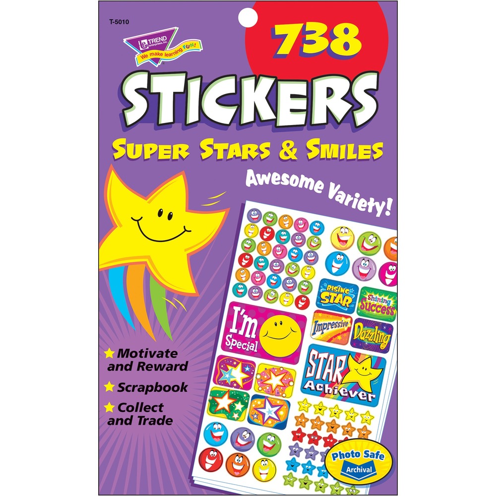 TEPT5010 - Get a variety of sticker shapes and sizes to celebrate, recognize, decorate, motivate and reward in a convenient stick pad. That 5-3/4" x 9-1/2" pad feature hundreds of fun, unique stickers with smiles and stars from Trend's popular sticker families: Applause Stickers, superShapes Stickers, and superSpots Stickers. They are perfect for collecting and trading. Acid-free, nontoxic stickers are safe for photos.