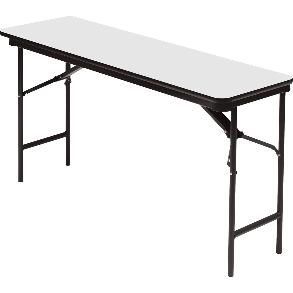 ICE55277 - Durable folding table is easy to transport, set up and store. The wear-resistant, rectangular top features a sealed underside to prevent moisture absorption. The 3/4" thick, melamine top also offers a gray laminate to match your stylish decor. Full-perimeter, steel skirt support with plastic corners protects the surface when stacking. 1" diameter, heavy-gauge steel legs feature heavy-duty, protective foot caps and gravity lock for stability. Multipurpose folding table also features a black vinyl, T-mold edge. Weight capacity is 500 lb. evenly distributed.
