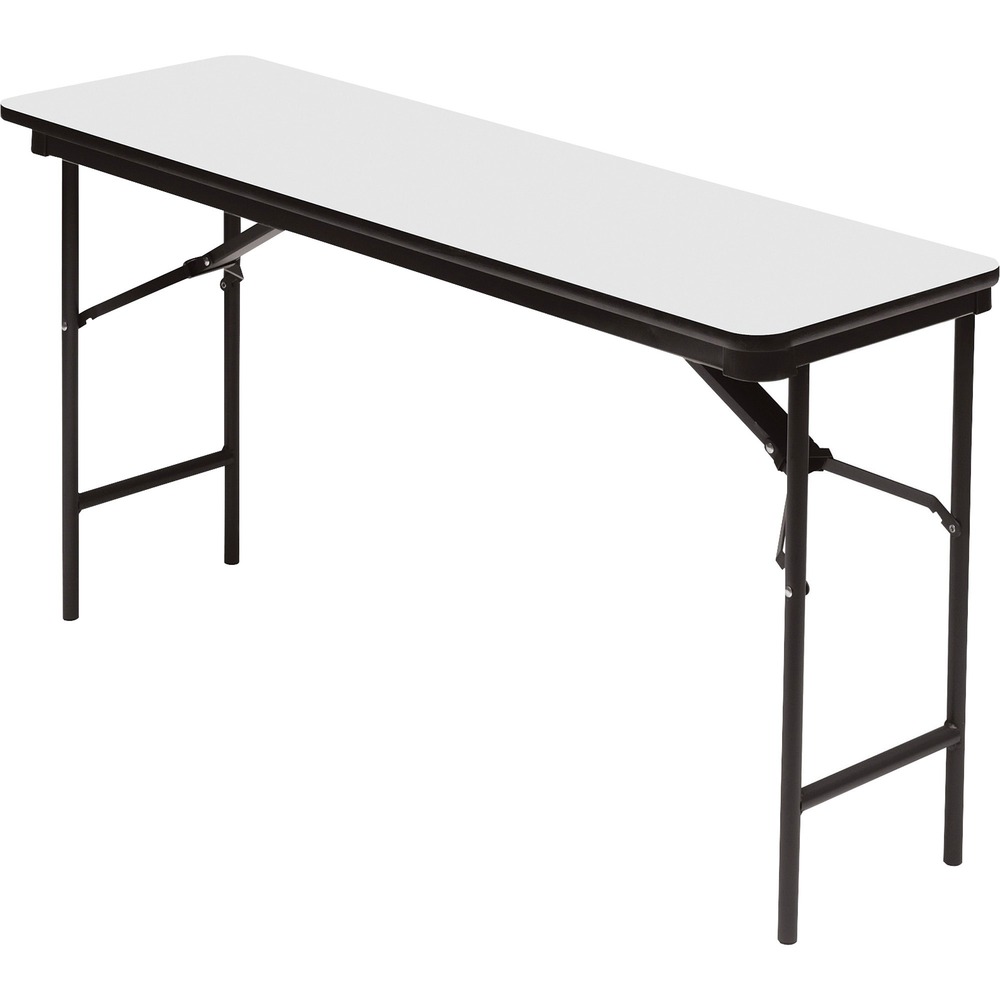 ICE55287 - Durable folding table is easy to transport, set up and store. The wear-resistant round top features a sealed underside to prevent moisture absorption. The 3/4" thick, melamine top also offers a gray laminate to match your stylish decor. Full-perimeter, steel skirt support with plastic corners protects the surface when stacking. 1" diameter, heavy-gauge steel legs feature heavy-duty, protective foot caps and gravity lock for stability. Weight capacity is 500 lb. evenly distributed.