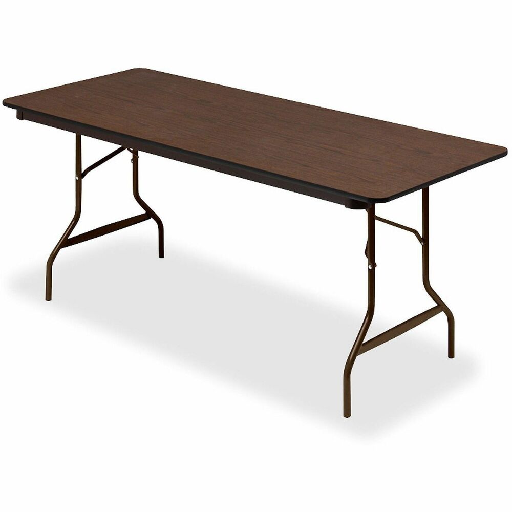 ICE55324 - Premium folding table offers a traditional look of wood laminate for everyday use in offices, homes, cafeterias, schools and banquet centers. Wear-resistant, melamine laminate, 5/8" thick top, with its sealed underside, repels moisture and spills. It is also resistant to hot and cold temperatures. Top is protected from accidental damage by the bullnose, black vinyl, T-mold edge. Steel skirt support with plastic corners protects surface when stacked in storage. 1" diameter steel legs are equipped with protective foot caps to protect flooring. Unfolded table stands 29" high. Table holds up to 300 lb. when evenly distributed.