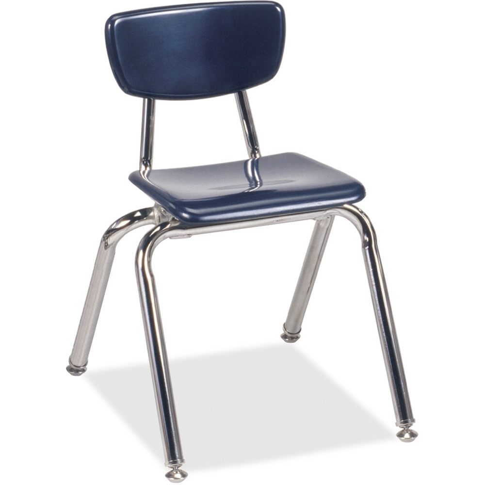 VIR3014C51 - The 3000 Series 4-Leg Stack Chairs retain a bright, fresh look semester after semester. They are constructed of colorfast, scratch-resistant, flameproof, Martest 21. Hard plastic seats and separate backs are remarkably chip-resistant. Tubular steel frame in chrome offers dependable support. Nylon glides are ideal for most surfaces. With a 14" seat height, these chairs are recommended for kindergartners and students in first-grade and second-grade.