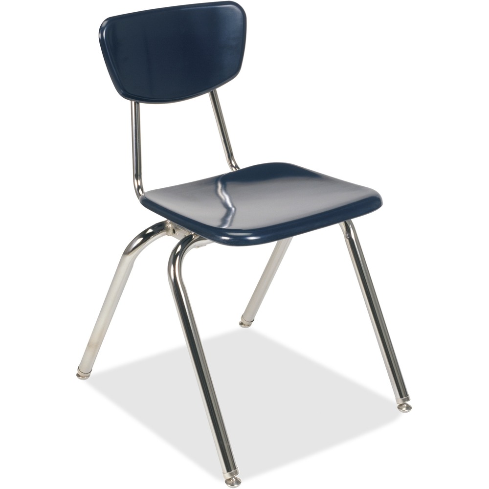 VIR3018C51 - The 3000 Series 4-Leg Stack Chairs retain a bright, fresh look semester after semester. They are constructed of colorfast, scratch-resistant, flameproof, Martest 21. Hard plastic seats and separate backs are remarkably chip-resistant. Tubular steel frame in chrome offers dependable support. Nylon glides are ideal for most surfaces. With an 18" seat height, these chairs are recommended for students in fifth-grade through 12th-grade as well as adults.