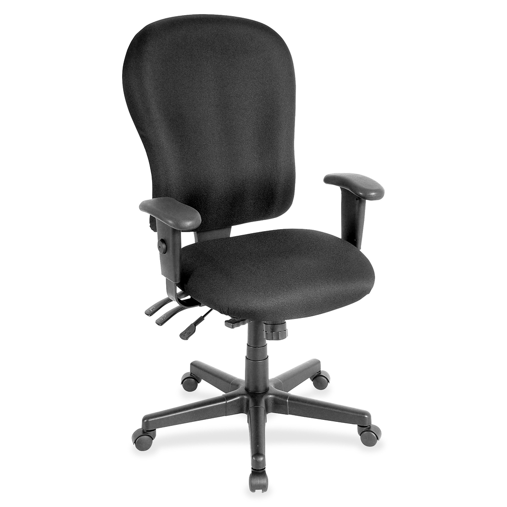 EUTM4080AT33 - 4x4xl High Back Task Chair is an economical chair that provides all-day comfort with its contoured cushions and ergonomic features. Tilt-tension control with tilt lock allows you to adjust the recline rate based on your weight. Center tilt with adjustable tension gives you the ability to rock. Back-angle adjustment sets the back angle for personalized comfort in a reclined position. Seat-height adjustment allows you to set the height to the desired position relative to the floor. Waterfall seat slopes to reduce pressure on the back of your knees for extra comfort. Forward seat tilt changes the angle of the seat to enable proper ergonomic posture while using a computer keyboard. Arm-height adjustment lets you to move the arms up or down for proper ergonomic positioning. Ratchet-back height adjustment allows the backrest to easily adjust relative to the seat for personalized lumbar region support and comfort. Foam-upholstered chair adds soft comfort to any space.