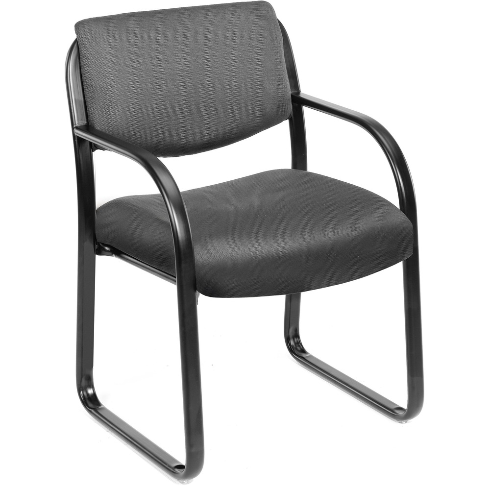 BOPVSBO9521GY - This eye-catching, Guest Chair is made with high-quality, contract fabric for a comfortable, welcoming sitting experience. Strong, black, sled base combines a reliable, sturdy frame with an attractive, modern style. Chair sits at a fixed height with fixed arms and is a perfect addition to any room or office. Curved arms easily clear the front edges when the chair is pulled close to a table. Thick, contoured seat provides firm lumbar support. Maximum weight capacity is 275 lb. Chair is Mas Green certified to reduce chemical emissions indoors.