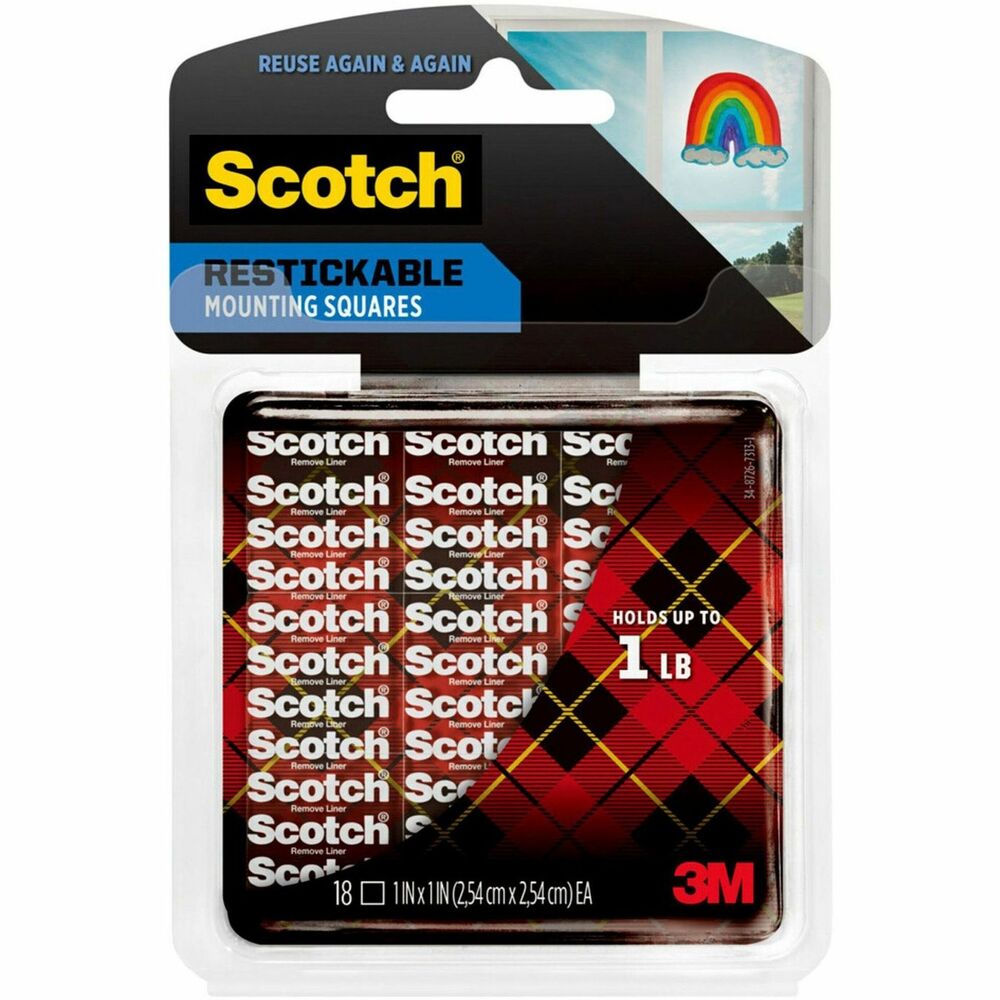 MMMR100 - Scotch Reusable Tabs are designed for lightweight mounting. Removable adhesive allows you to reuse it again and again. Simply peel the liner on both sides. Audible snap indicates they are closed. Use these pre-cut squares of clear adhesive to mount photos, posters, artwork or papers on walls, office cabinets, refrigerators, windows and more. Photo-safe tabs remove cleanly and are UV-resistant and moisture-resistant. Tabs will not stain walls like some putties do. Each inch of product holds 2 lb. with an 8 lb. maximum. More from the Manufacturer