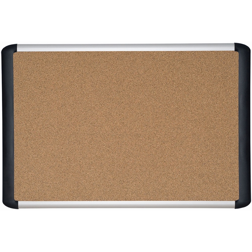 BVCMVI050501 - Bulletin board features a self-healing cork surface that is thick and resilient. Contemporary design looks good in any setting. Frame is made of reinforced, high-quality aluminum. Bulletin board includes a mounting hardware.
