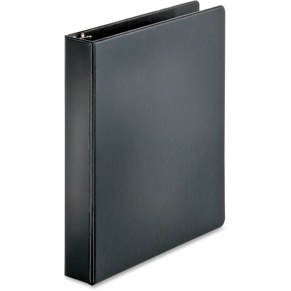 BSN28552 - Basic round-ring binder features two triggers on the ring mechanism that provide easy access to your documents. Back-mounted metal rings allow pages to lie flat. 1-1/2" capacity holds up to 350 letter-size sheets. Clear pockets on the inside covers offer extra document storage with a 30-sheet capacity for each pocket. Design also features a sturdy chipboard core and exposed rivets. Three-ring binder is made of polypropylene.