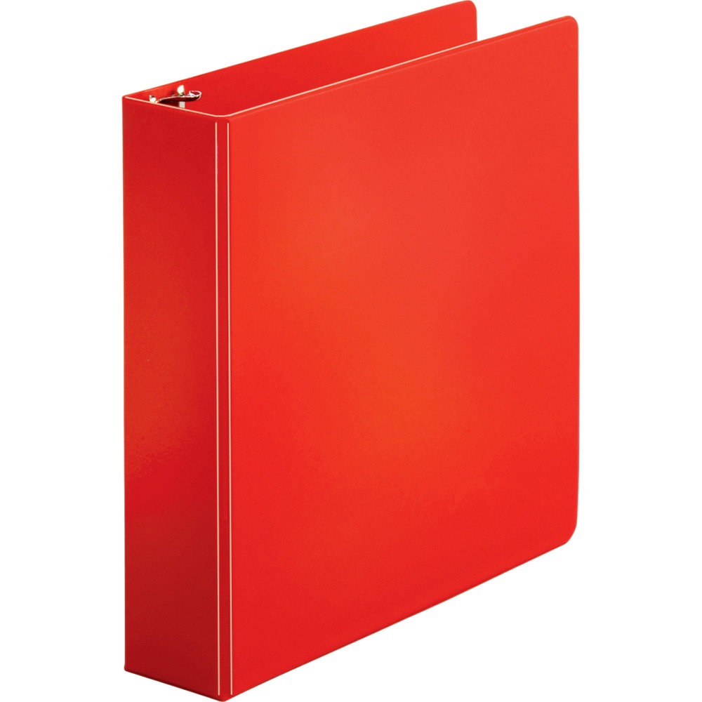 BSN28660 - Basic round-ring binder features two triggers on the ring mechanism that provide easy access to your documents. Back-mounted metal rings allow pages to lie flat. 2" capacity holds up to 475 letter-size sheets. Clear pockets on the inside covers offer extra document storage with a 30-sheet capacity for each pocket. Design also features a sturdy chipboard core and exposed rivets. Three-ring binder is made of polypropylene.