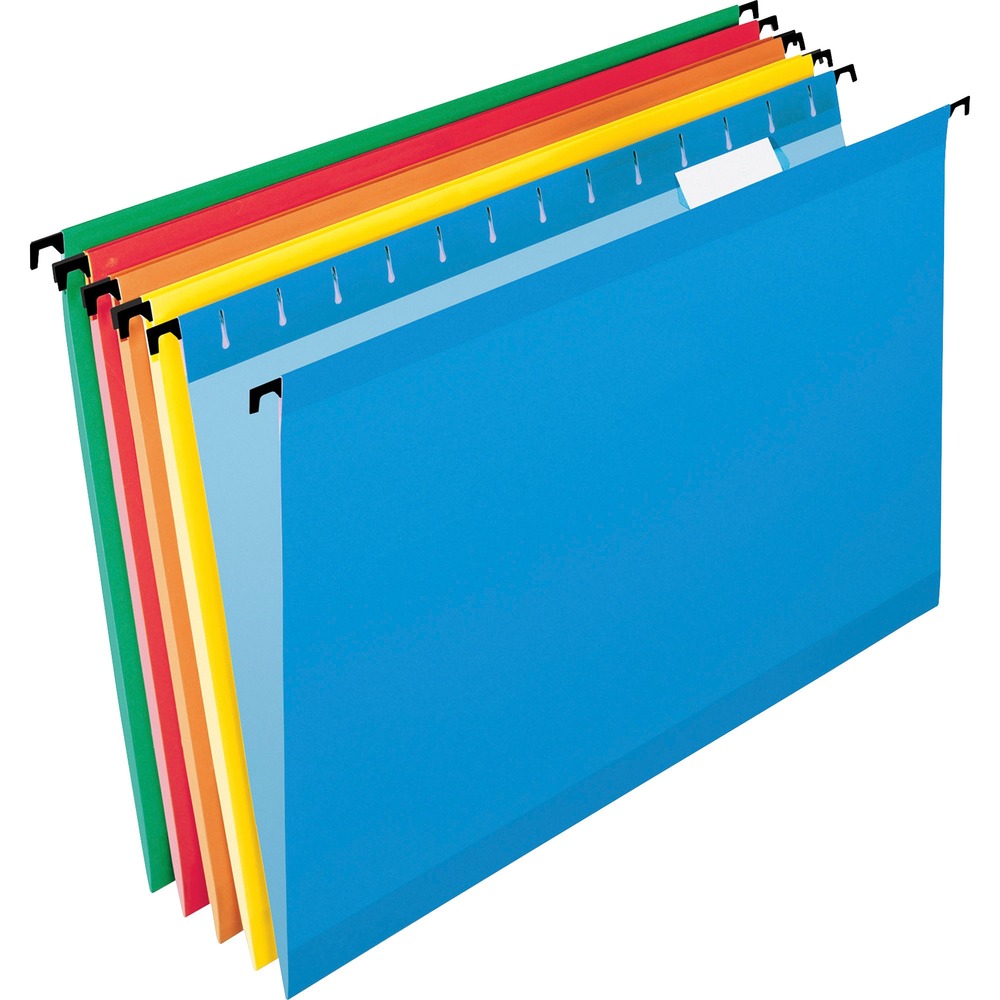 PFX615315ASST - Hanging file folders feature SureHook technology with longer plastic hooks and revolutionary, built-in tension springs so the rods bend less. Folders stay on rails and slide with ease. Reinforced polylaminated tops and bottoms offer ultimate durability. Rods and hooks are strong and sturdy. Lighter interior prevents misfiles. Folders work with existing filing systems and hold legal-size documents. Acid-free, hanging file folders include clear, 1/5-cut tabs and printer-ready inserts.