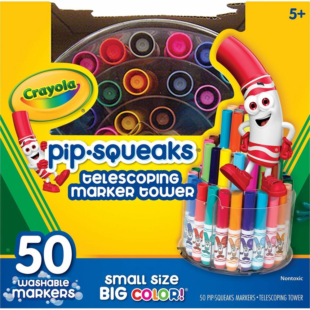 CYO588750 - Telescoping tower offers easy access to 50 Pip-Squeak Markers. Easy-to-hold short barrels are scaled to match little hands, and the certified AP nontoxic ink is made with a special washable formula. The large number of markers offers a large variety colors for classroom creations. The tower offers a unique, three-tier storage case that is great desktop display. Simply fold tower down for easy storage.