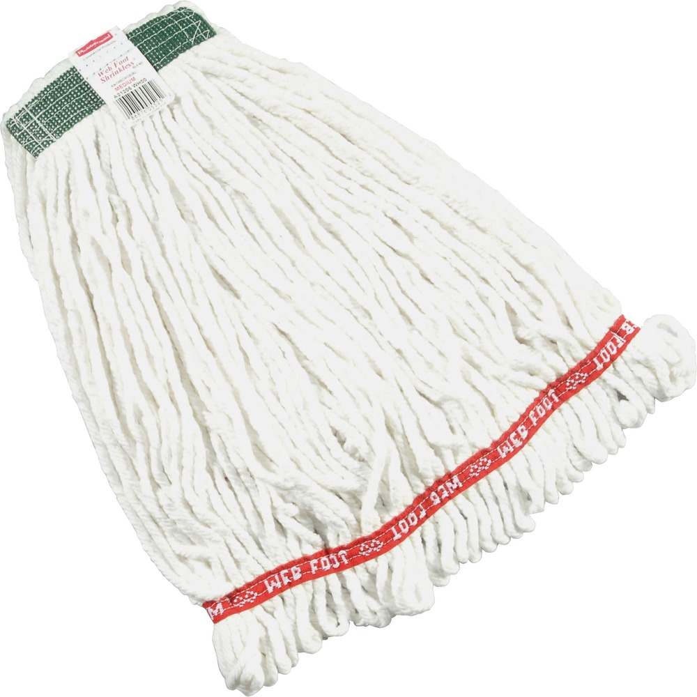 RCPA21206WHI - Web Foot Shrinkless Wet Mop delivers high performance for healthcare and general commercial maintenance applications. With the highest-quality antimicrobial yarns and construction materials, Web Foot provides great absorbency and fast-drying to meet general-purpose floor cleaning and finishing applications. Small mophead with 1" headband is pre-laundered, four-ply yarn with balanced cotton and synthetic blend. Colorfast fibers will not shrink or fade with repeated launderings. PVC-coated headband prohibits moisture-retention and resists chemicals for longer product life. Looped ends provide ultimate durability and like-new launderability for up to 75 launderings. Woven tailband provides greater floor coverage with every swipe. Use mophead with side-loading handles (sold separately).