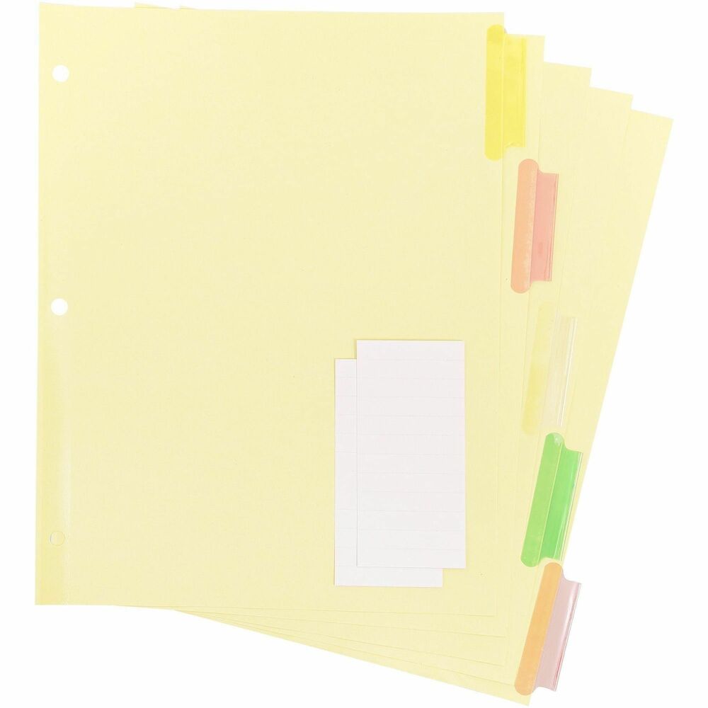 BSN36692 - Ring binder indexes feature strong, insertable multicolored tabs that resist tearing. Buff index material includes plastic reinforcement on binding edges that resists tear-out. Three-hole punched design allows easy insertion into standard-size binders. Indexes include blank white inserts to use for the subject tabs on a strip scored for easy separation.