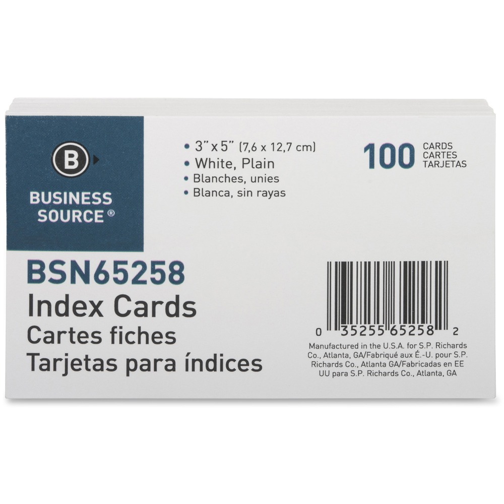 BSN65258 - Plain index cards make note-taking easy and simple. Cards are rotary-cut for uniform height and blank on each side for maximum note-taking space. Each card offers an 8 point thickness, 90 lb. basis weight and a 165 GSM index cardstock.
