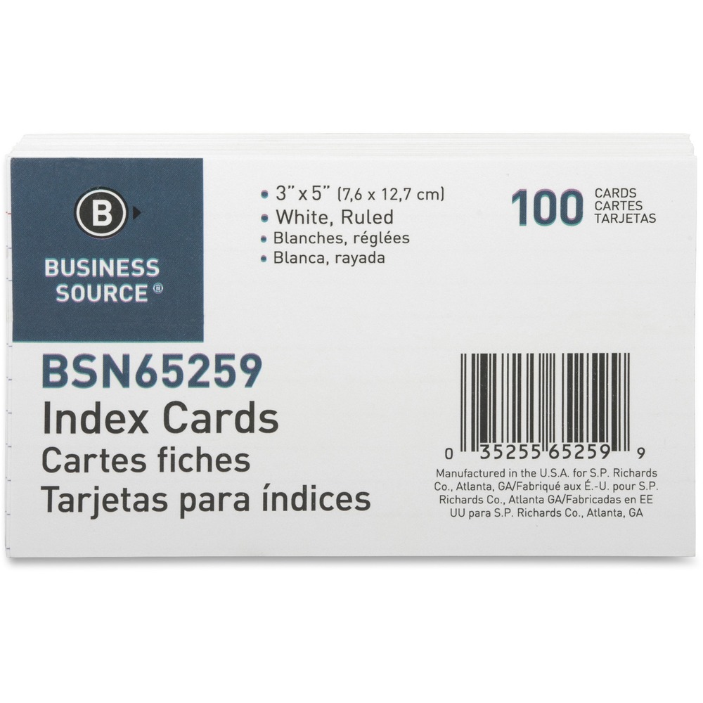 BSN65259 - Ruled index cards make note-taking easy and simple. Cards are rotary-cut for uniform height and horizontally ruled on one side only for versatile note-taking space. Each card offers an 8 point thickness, 72 lb. basis weight and a 160 gsm index cardstock.