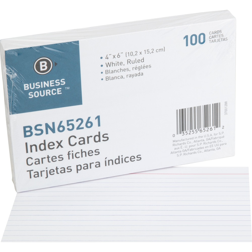 BSN65261 - Ruled index cards make note-taking easy and simple. Cards are rotary-cut for uniform height and horizontally ruled on one side only for versatile note-taking space. Each card offers an 8 point thickness, 72 lb. basis weight and a 160 gsm index cardstock.