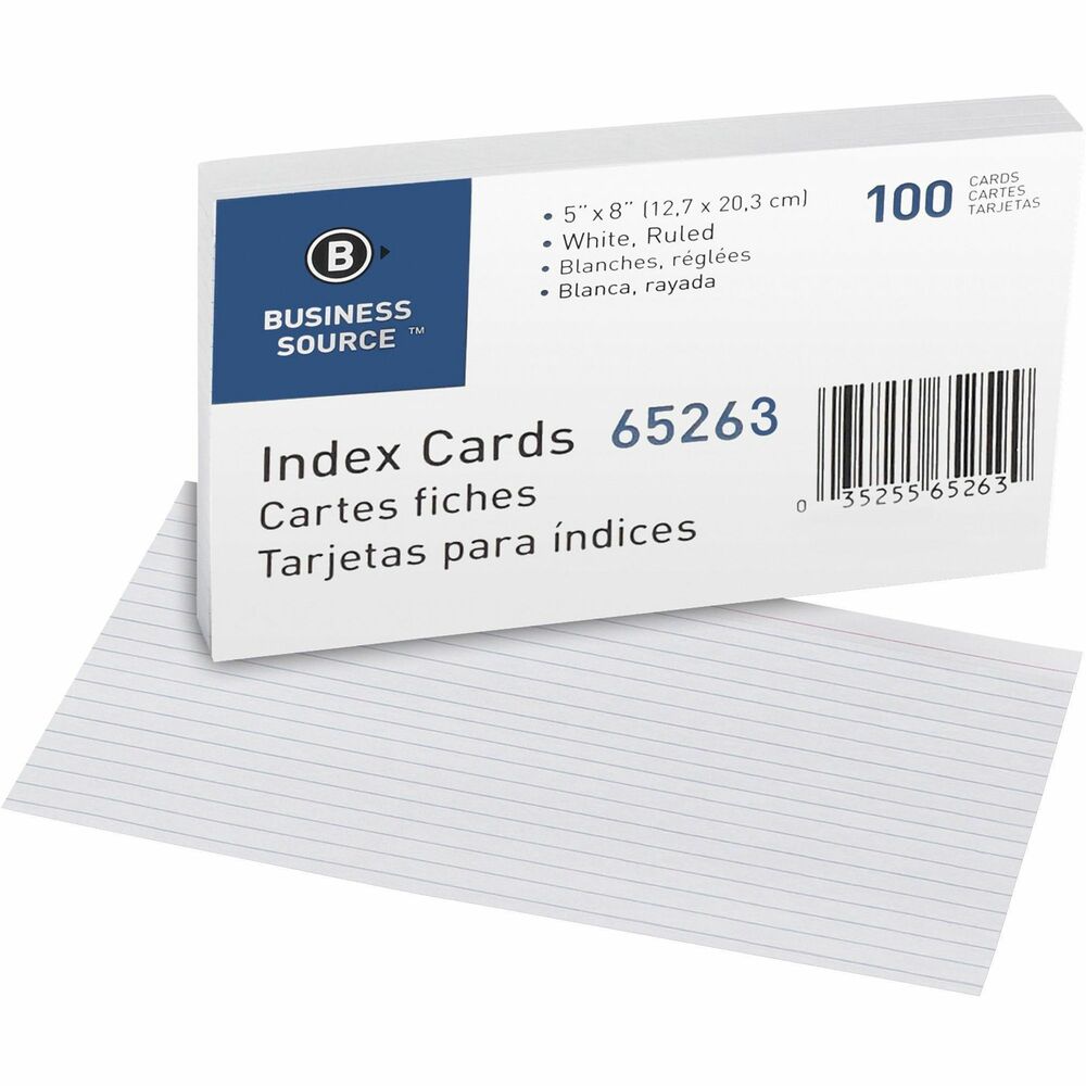 BSN65263 - Ruled index cards make note-taking easy and simple. Cards are rotary-cut for uniform height and horizontally ruled on one side only for versatile note-taking space. Each card offers an 8 point thickness, 72 lb. basis weight and a 160 gsm index cardstock.