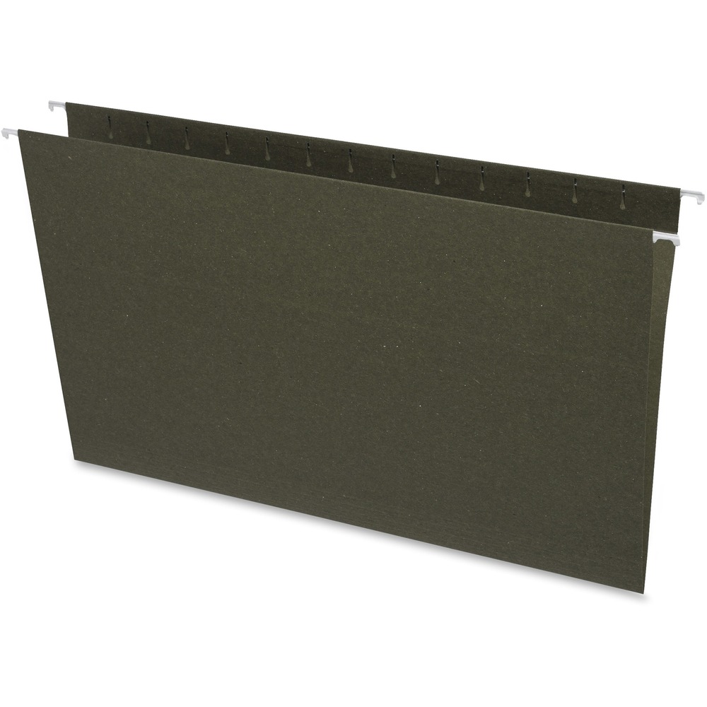 BSN26529 - Standard hanging folders keep papers neatly vertical in file drawers. Folders have no tabs, but have slots for tabs. Pre-cut slots for tabs are evenly spaced for either 1/3 or 1/5 cut tabs (sold separately). Folders are made with 11 point colored stock and a high percentage of recycled material.