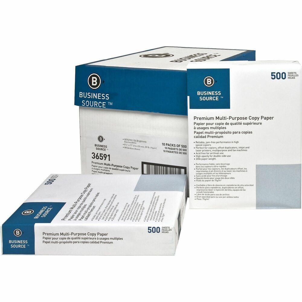 BSN36591 - Multipurpose paper delivers reliable, jam-free performance in high-speed copiers. Paper also works well in copiers, offset duplicators, multipurpose devices, fax machines, inkjet printers and laser printers. High opacity allows double-sided prints. 20 lb. paper is also acid-free for archival use.