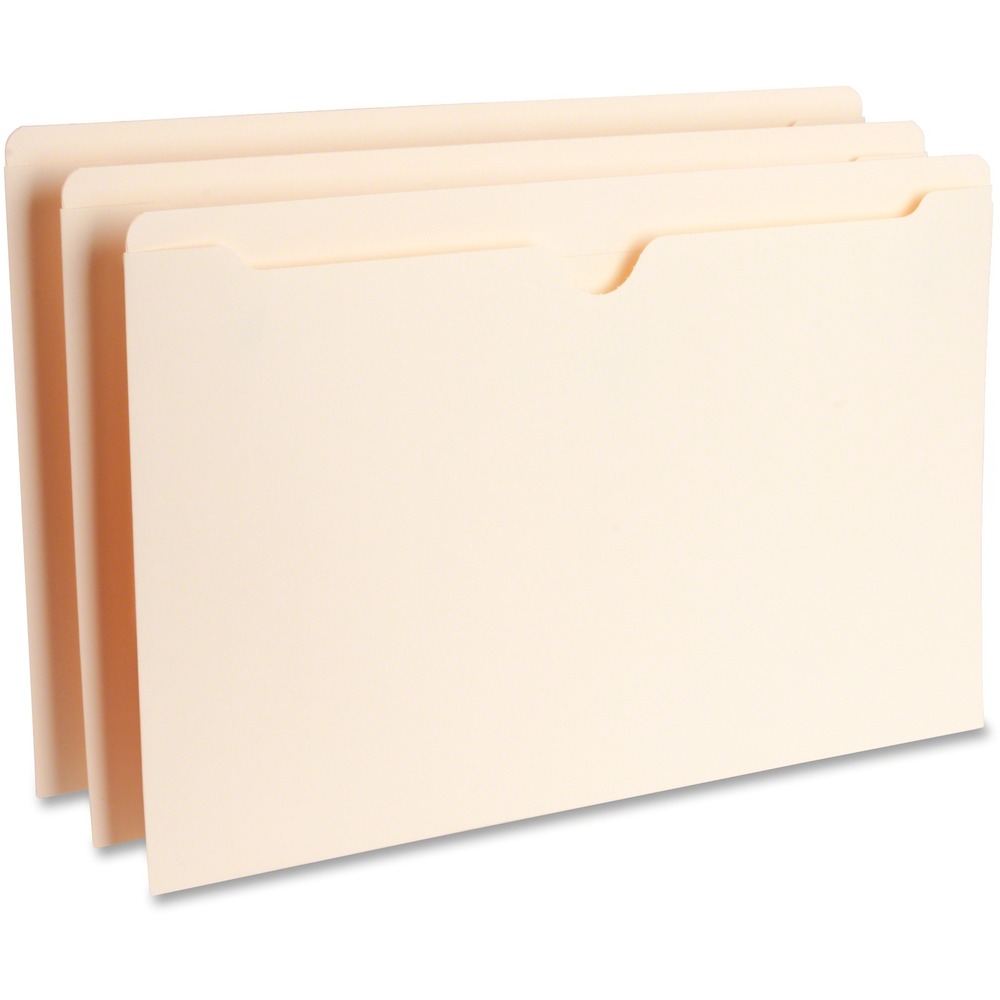 BSN65800 - File pocket features full-height side gussets to keep materials from slipping out. Great for carrying files out of the office. Select reinforced tabs are designed for frequent use. Thumb-cut provides easy access. Top corners are rounded. Heavyweight, one-piece construction has two-ply straight-cut top that is 1/2" high. File pocket is made of 11 point stock.