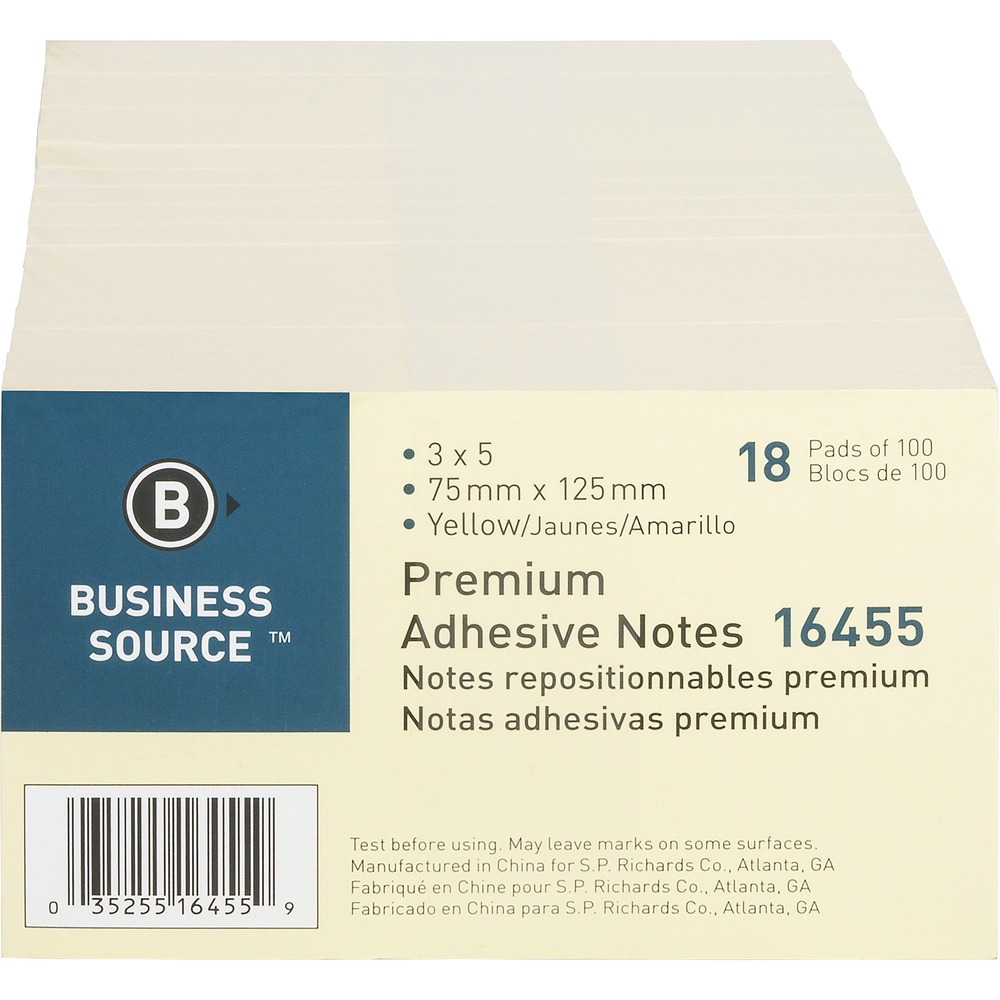 BSN16455 - Repositionable notes stay firmly in place. Apply and reapply. Adhesive notepads use solvent-free adhesive. 100 sheets per pad.