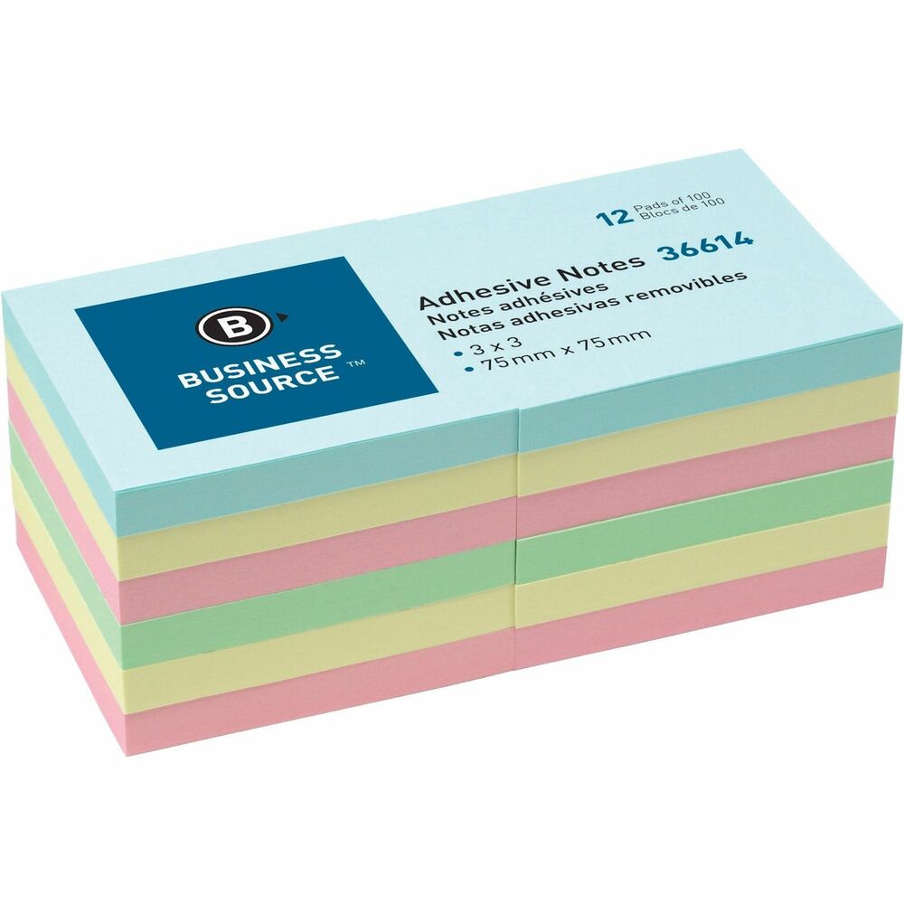 BSN36614 - Repositionable notes stay firmly in place. Apply and reapply. Self-adhesive notepads use solvent-free adhesive. Each pad includes 100 pastel sheets.
