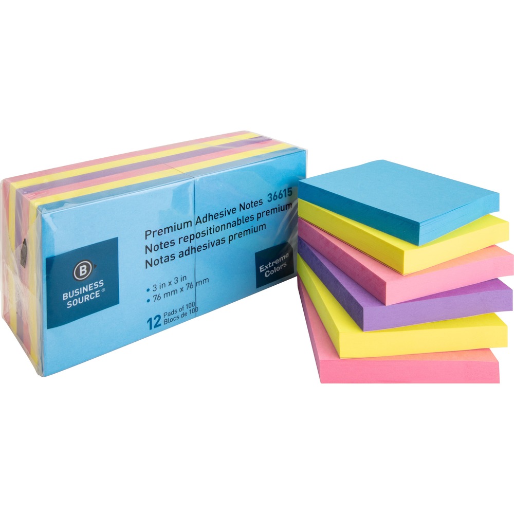 BSN36615 - Repositionable notes stay firmly in place. Apply and reapply. Adhesive notepads use solvent-free adhesive. 100 sheets per pad.