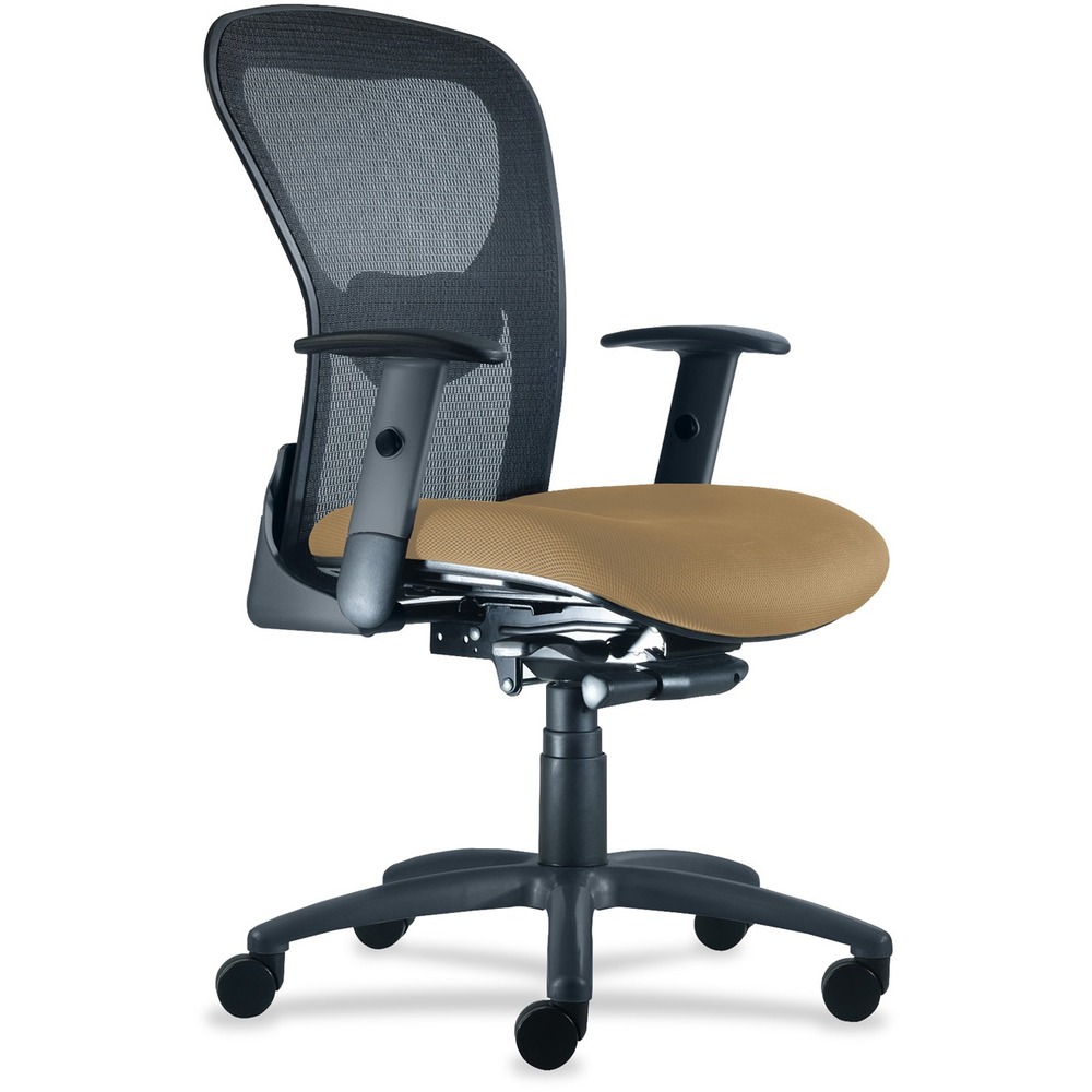 NTF1560Y2A8B111 - Ergonomic, sleek design of the Strata Mid Back Task Chair makes it a great choice for managerial and executive applications. Adjustable lumbar support provides comfortable, all-day seating. Black arms adjust in both depth and height. Sculpted back with breathable mesh, molded foam seat in fabric and heavy-duty, synchro-tilt control make Strata the perfect chair for superior, long-term comfort. Synchro-tilt control features a smooth and comfortable, 2:1 back-to-seat ratio. Four-position, multi-locking back offers built-in safety return. Other functions include 360-degree swivel, slide knob-tension adjustment and pneumatic seat-height adjustment from 17" to 21-1/2". Sleek lines with rounded corners give a contemporary look to a classic silhouette, making Strata inherently versatile and effortless. Weight capacity is 300 lb.