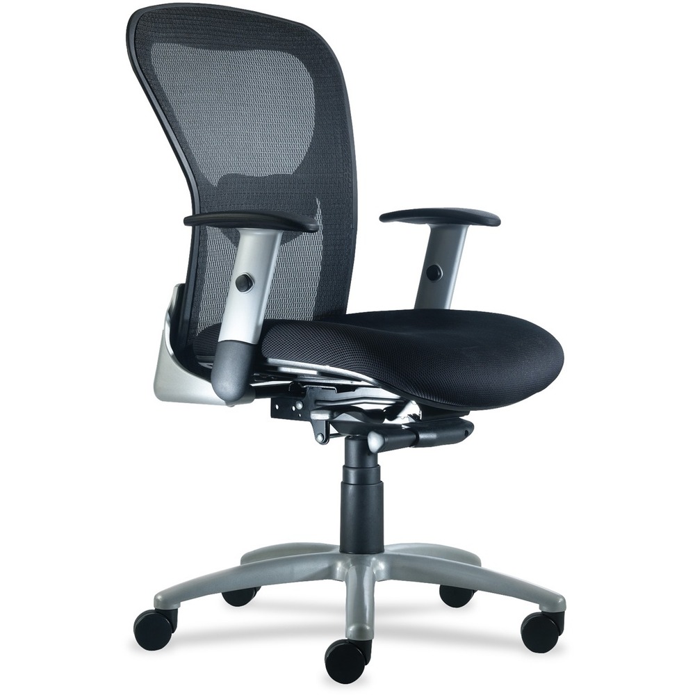 NTF1560Y2A8ST01 - Ergonomic, sleek design of the Strata Mid Back Task Chair makes it a great choice for managerial and executive applications. Adjustable lumbar support provides comfortable, all-day seating. Silver arms adjust in both depth and height. Sculpted back with breathable mesh, molded foam seat in fabric and heavy-duty, synchro-tilt control make Strata the perfect chair for superior, long-term comfort. Synchro-tilt control features a smooth and comfortable, 2:1 back-to-seat ratio. Four-position, multi-locking back offers built-in safety return. Other functions include 360-degree swivel, slide knob-tension adjustment and pneumatic seat-height adjustment from 17" to 21-1/2". Sleek lines with rounded corners give a contemporary look to a classic silhouette, making Strata inherently versatile and effortless. Weight capacity is 300 lb.
