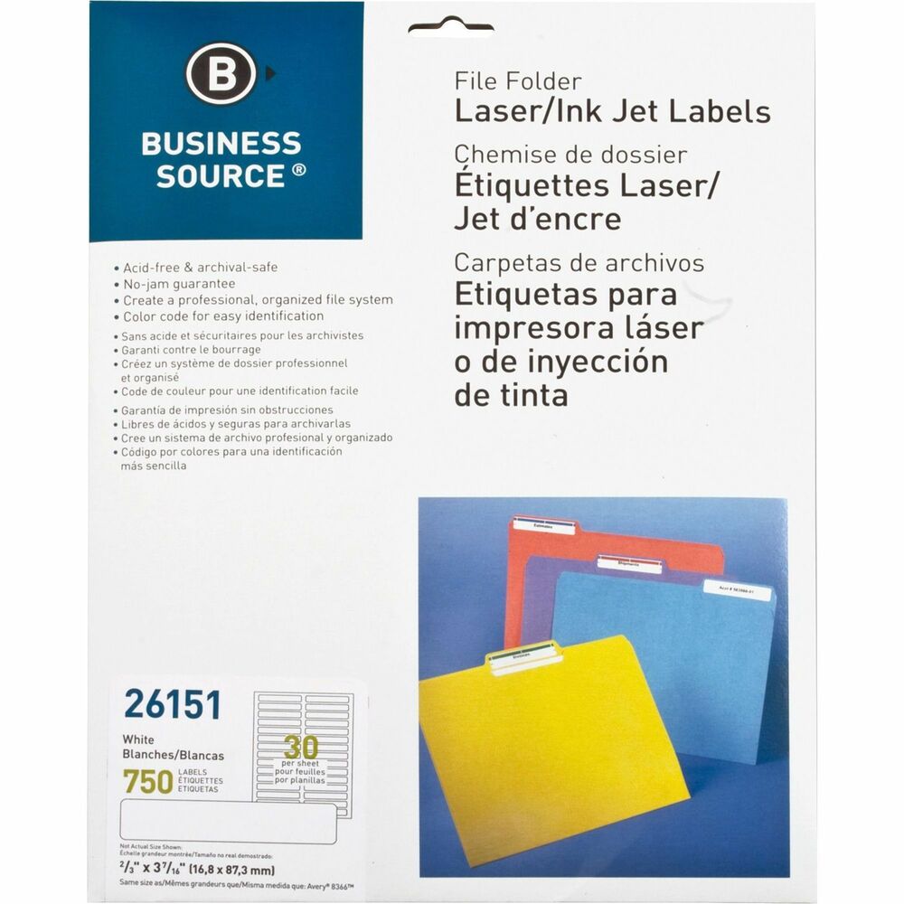 BSN26151 - Use permanent file folder labels to get organized. Easy-to-use labels are compatible with laser and inkjet printers. Sheets of labels will not jam. Labels are archival-safe, acid-free and lignin-free.