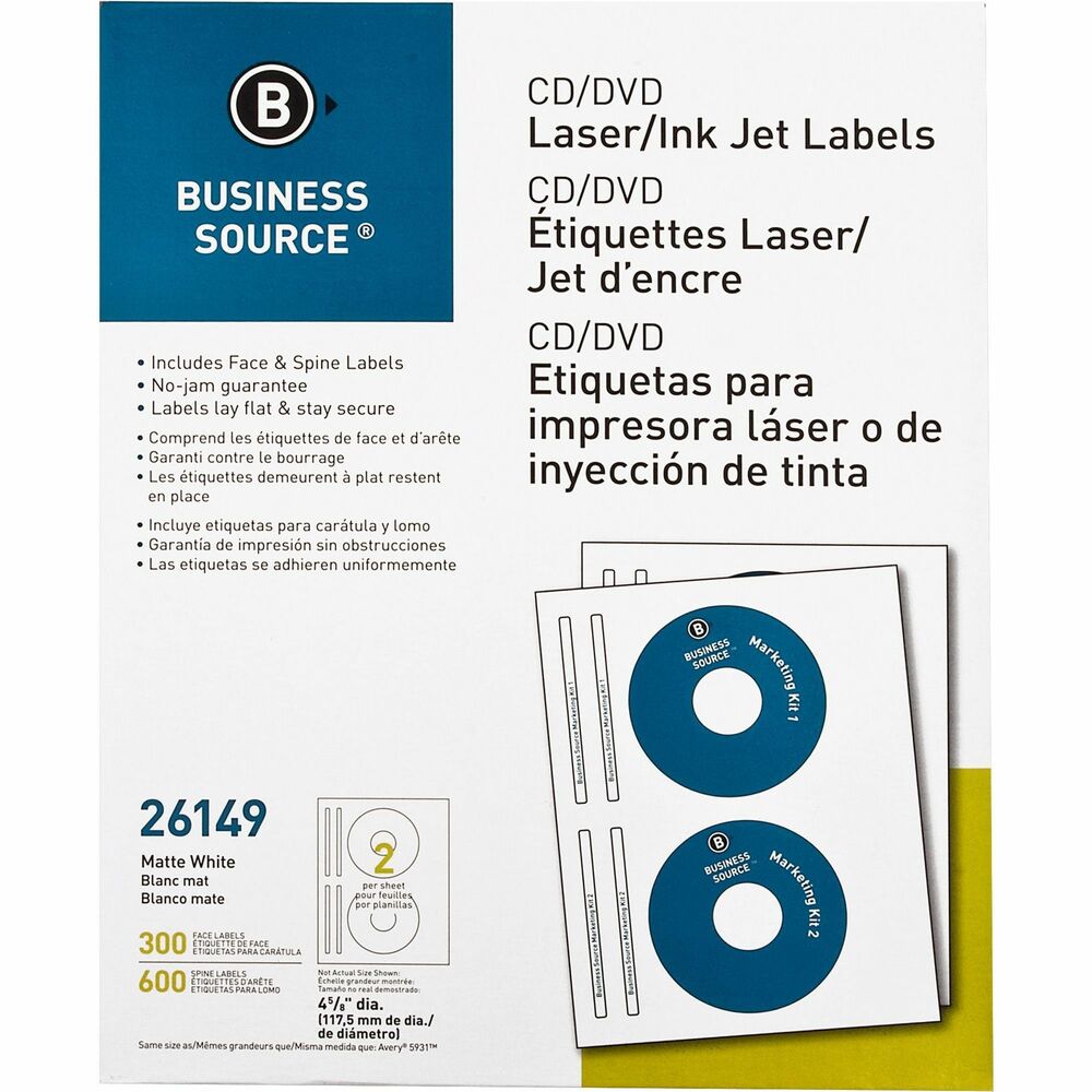 BSN26149 - Use labels to keep your CDs and DVDs identified and organized. Labels include face and spine. Labels are acid-free and lignin-free, and have permanent adhesive. Smudge-resistant labels are compatible with laser and inkjet printers.