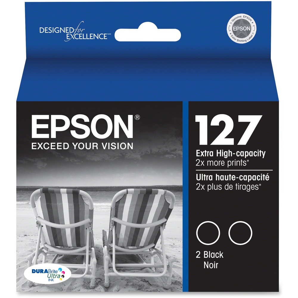 EPST127120D2 - Extra high-capacity ink cartridges deliver 50 percent more prints than a high-capacity ink cartridge and incredible print quality for everyday text documents, plain paper and photo printing on glossy papers. DURABrite Ultra Inks offer superior image quality with smudge-resistance, water-resistance and fade-resistance for durable prints in your Epson Stylus NX625; WorkForce 60, 630, 633, 635 and 840. Ideal for double-sided printing, DURABrite Ultra inks do not bleed through. Quick-drying ink allows worry-free handling of photos. Patented SmartValve Cartridge technology with MicroPiezo Ink Level Sensors offers reliable printing. Each cartridge yields approximately 945 pages.