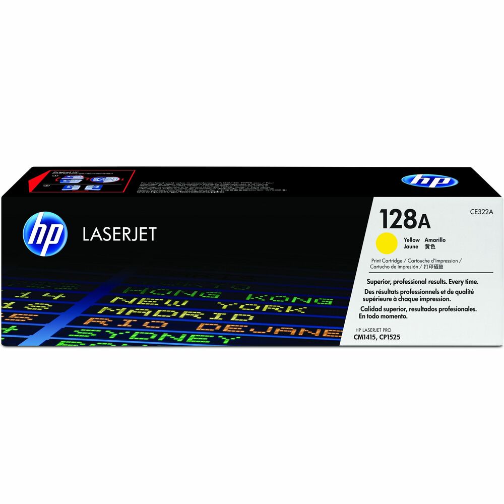 HEWCE322A - Make documents and marketing materials look professional when you print with Original HP cartridges. Keep your home or office productive by avoiding wasted time and supplies. This HP 128A toner cartridge is specifically designed for your HP Color LaserJet Pro CM1415 and CP1525. Maximize the impact of documents when you print in rich black text. Print photo-quality graphics and images, using toner that delivers a glossy, luminous look. Count on consistent, professional results on a wide range of laser papers designed for the office. Receive an alert when toner is low, and easily shop for replacement cartridges, using HP SureSupply. Install in a snap. HP's all-in-one cartridge design makes replacing a toner cartridge quick and easy. Cartridge yields approximately 1,300 pages. More from the Manufacturer