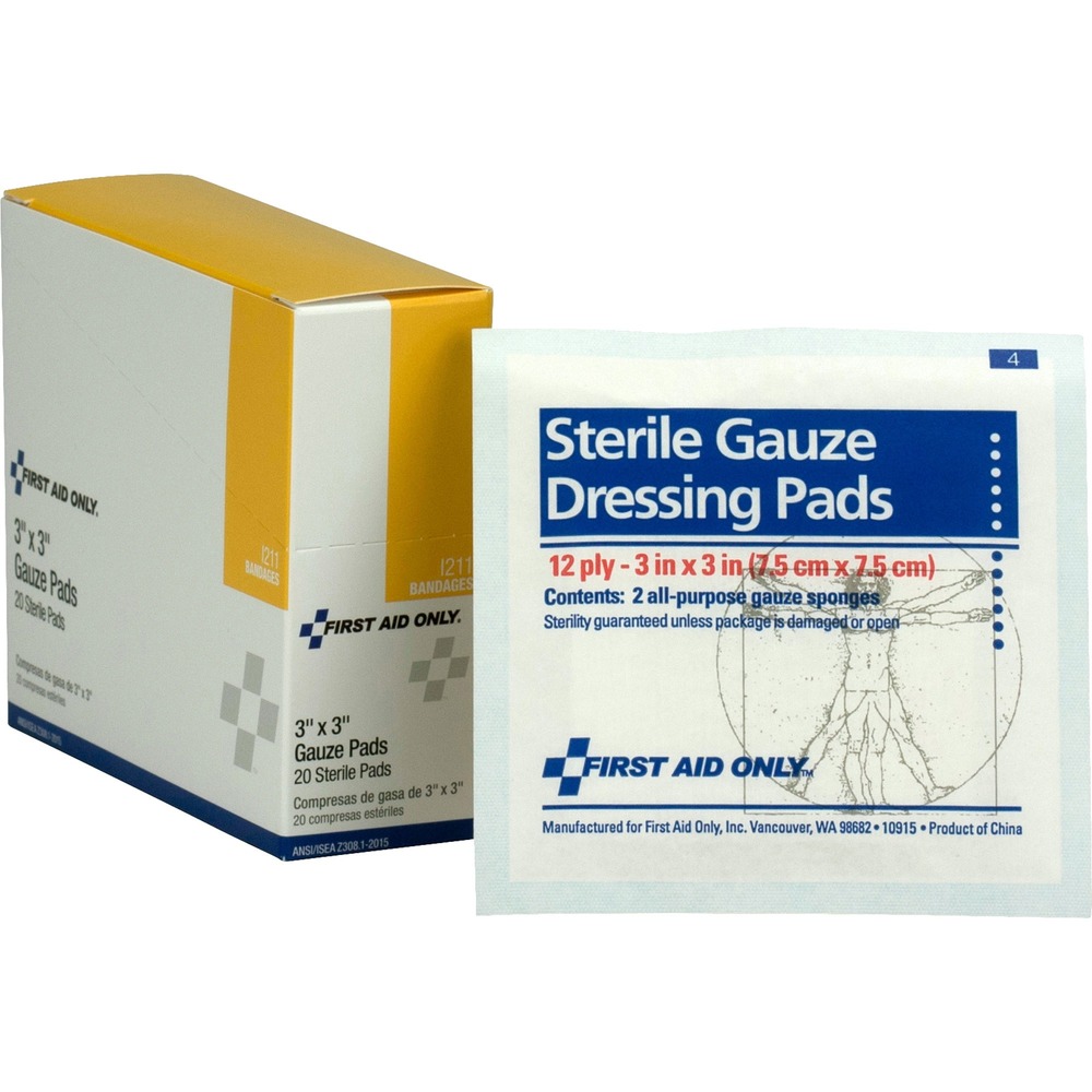 FAOI211 - Individually packaged in sterile envelopes, these 100 percent pure gauze pads are designed for cleaning wounds and applying medication or antiseptic. Pads can be stacked on a wound to absorb fluid and can be removed without re-opening the wound. To use, remove the pad from the package and apply directly to wound.