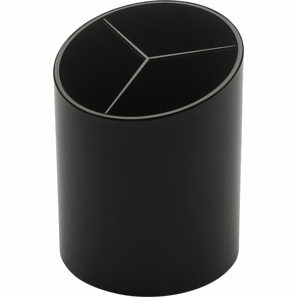 BSN32355 - Large pencil cup features three individual compartments for writing utensils, scissors and other tall office essentials. Sloped front offers easy access to each item. Pencil cup is made of plastic.