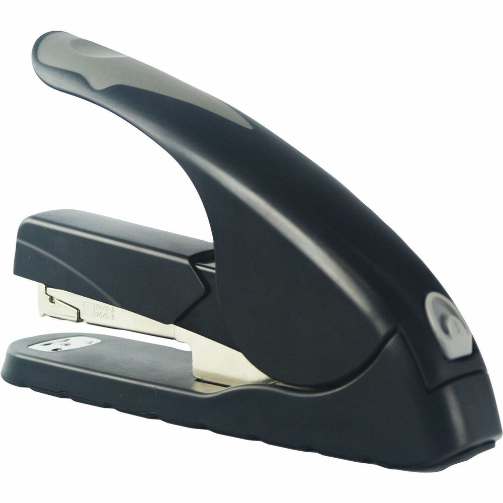 BSN62885 - Full-strip stapler features finger-touch technology that takes 60 percent less effort. Stapler also uses both standard and high-strength staples. Standard-size staples (1/4" leg) fasten 20 sheets of 20 lb. paper. Use 5/16" staples to fasten 21 to 40 sheets. Front-loading stapler holds 210 staples. Push button releases staple magazine. Design also features an anti-slip base and rotary anvil.