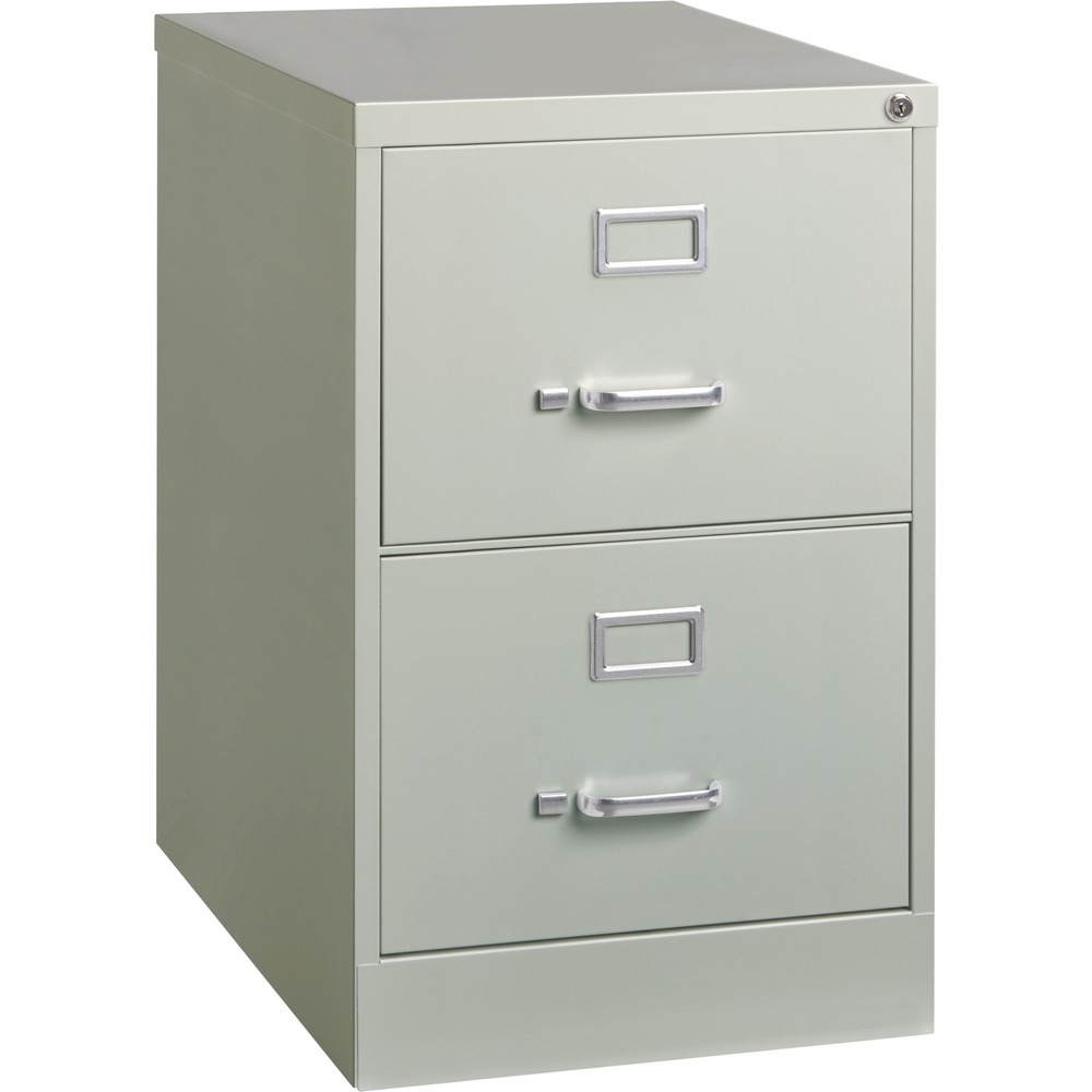 LLR60662 - Commercial-grade vertical file features two high-sided drawers that accommodate legal-size, hanging file folders without additional accessories. Slide suspension allows maximum drawer extension. Steel ball bearings provide smooth, quiet drawer performance. Even fully loaded, these drawers open with ease. Adjustable wire followers keep files upright. 26-1/2" deep vertical file also features a core-removable lock for security, aluminum label holders for easy referencing, convenient pull handles and heavy-gauge steel construction with recycled content. Vertical file meets or exceeds ANSI/BIFMA industry standards. More from the Manufacturer