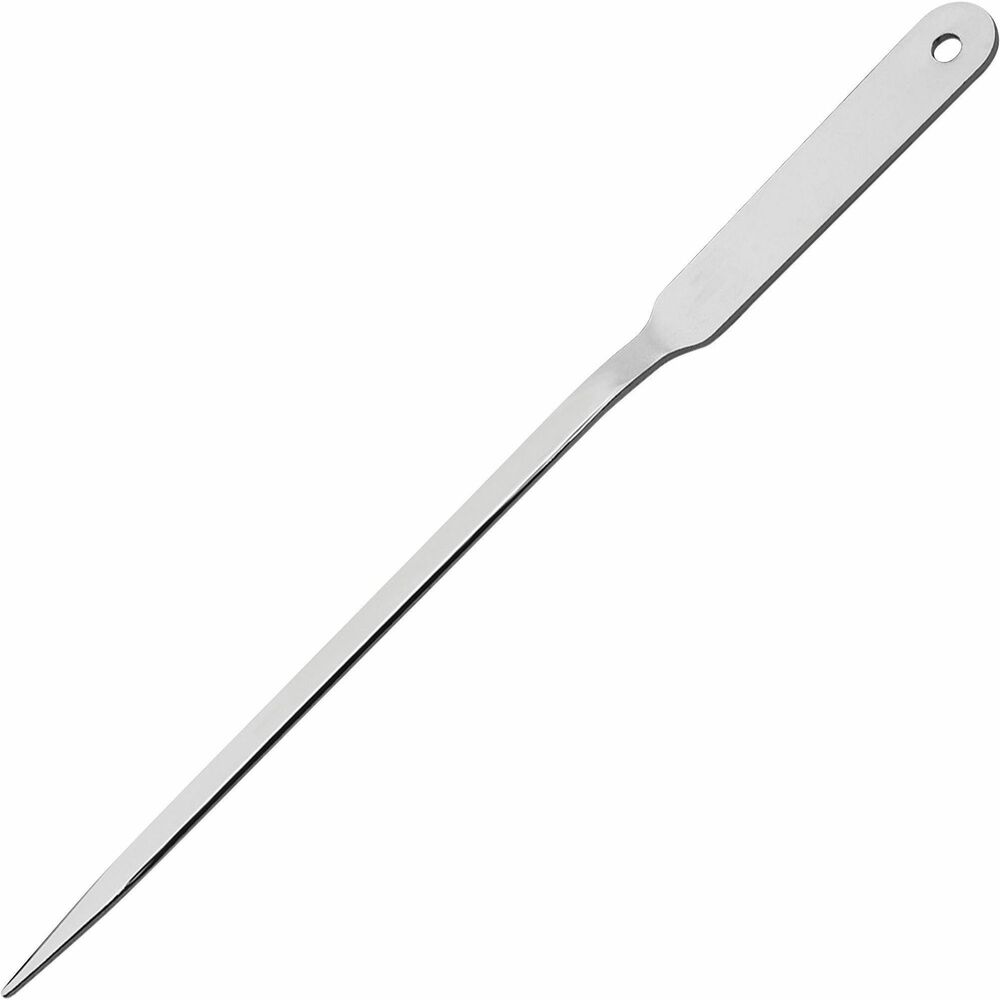 BSN32376 - Letter opener features a nonserrated edge to easily open correspondence. Design features a wide area for easy gripping and hole at the top for easy hanging. Letter opener is made of stainless steel with nickel-plating.