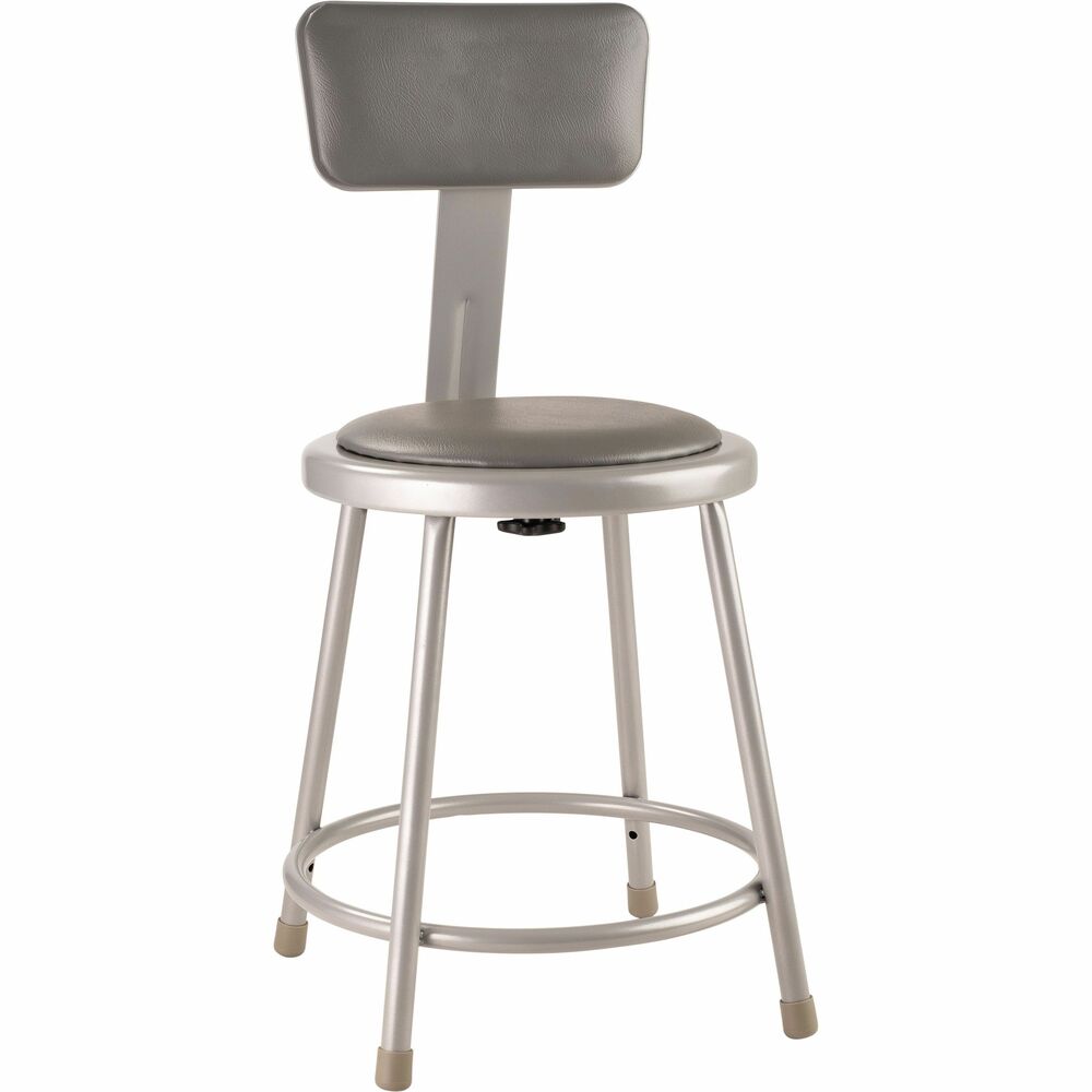 NPS6418B - The fortified construction and soft comfort of the 6400-10 Series Heavy-Duty Padded Stools with backrests are ideal for hands-on educational settings like art rooms, science labs, home economics or shop classrooms. This reliable stool features a sturdy frame made from 18-gauge steel tubing securely welded to a 14"-diameter seat pan. Riveted through the steel pan is 0.5" -thick grey vinyl cushioning that provides years of dependable use. The footrest ring is securely bonded to each leg with four spotwell contact points. Padded adjustable backrests can be moved 2" up/down and forward/back. 