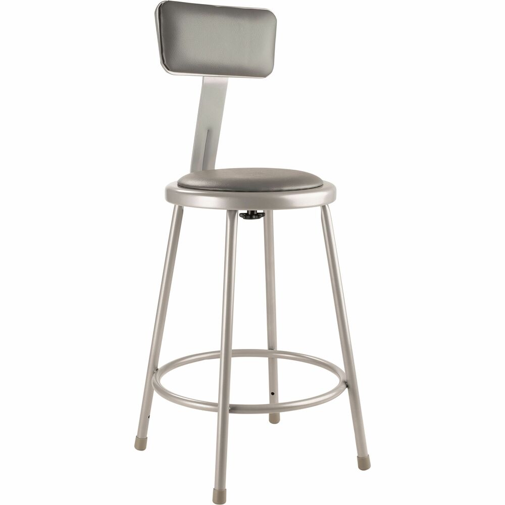 NPS6424B - The fortified construction and soft comfort of the 6400-10 Series Heavy-Duty Padded Stools with backrests are ideal for hands-on educational settings like art rooms, science labs, home economics or shop classrooms. This reliable stool features a sturdy frame of 18-gauge steel tubing securely welded to a 14"-diameter seat pan. Riveted through the steel pan is 0.5"-thick grey vinyl cushioning that provides years of dependable use. The footrest ring is securely bonded to each leg with four spotwell contact points. The padded adjustable backrests can be moved 2" up/down and forward/back. 
