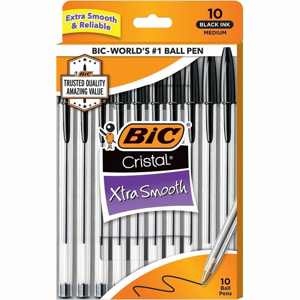 BICMSP10BK - Cristal Ballpoint Pens feature a clear barrel so you can see the available ink supply and a roll-proof, hexagon-shaped barrel for comfortable, controlled writing. Design includes a ventilated cap and brass medium point with tungsten carbide ball. Cap color matches ink color. Stick pen delivers long-lasting dependability and smooth writing and writes with consistent, sharp, effortless lines. Ballpoint pens are nonrefillable.