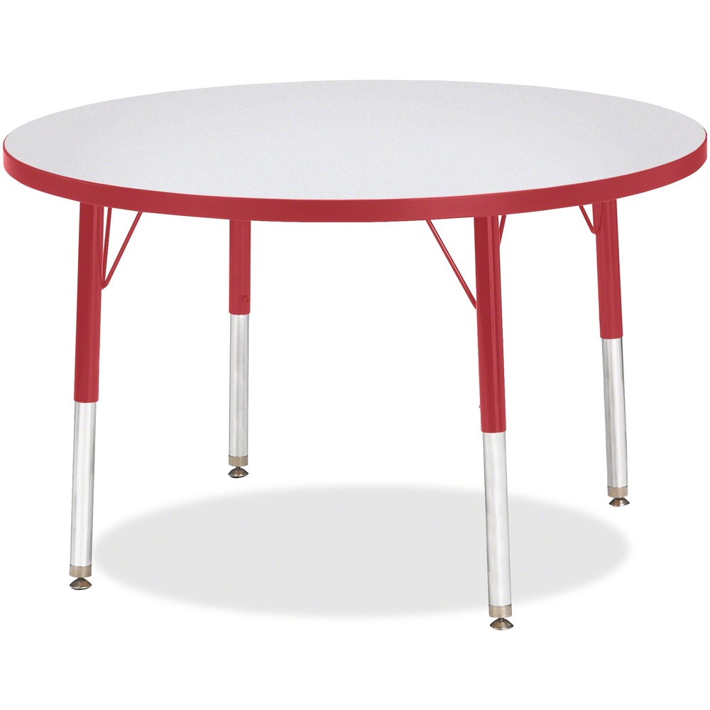 JNT6488JCE008 - Let children safely work on their favorite arts and crafts on this round activity table. Freckled gray laminate is durable and features an easy-to-clean surface. TRUEdge is permanently thermo-fused to the edges to prevent chipping. Extra-safe, dual-screw steel legs allow you to easily adjust the height of the table. Powder-coated, adjustable legs can be repositioned in 1" increments to provide maximum comfort for children. Leg guides reduce squeaks, prevent snags and eliminate rusting.
