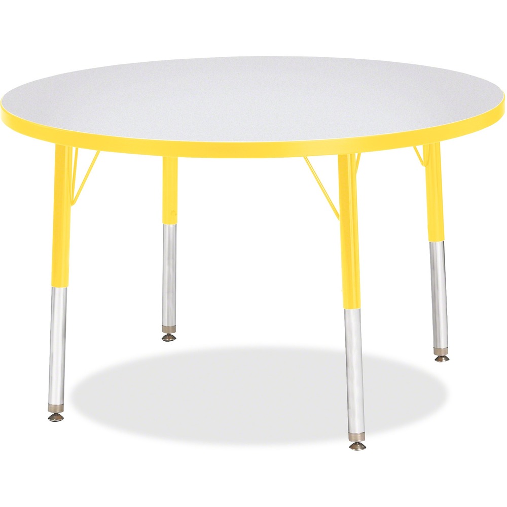 JNT6488JCE007 - Let children safely work on their favorite arts and crafts on this round activity table. Freckled gray laminate is durable and features an easy-to-clean surface. TRUEdge is permanently thermo-fused to the edges to prevent chipping. Extra-safe, dual-screw steel legs allow you to easily adjust the height of the table. Powder-coated, adjustable legs can be repositioned in 1" increments to provide maximum comfort for children. Leg guides reduce squeaks, prevent snags and eliminate rusting.